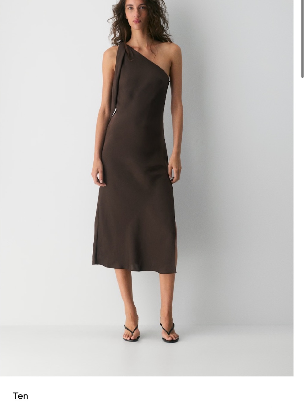 Aritzia One-Shoulder Brown Slip Midi Dress